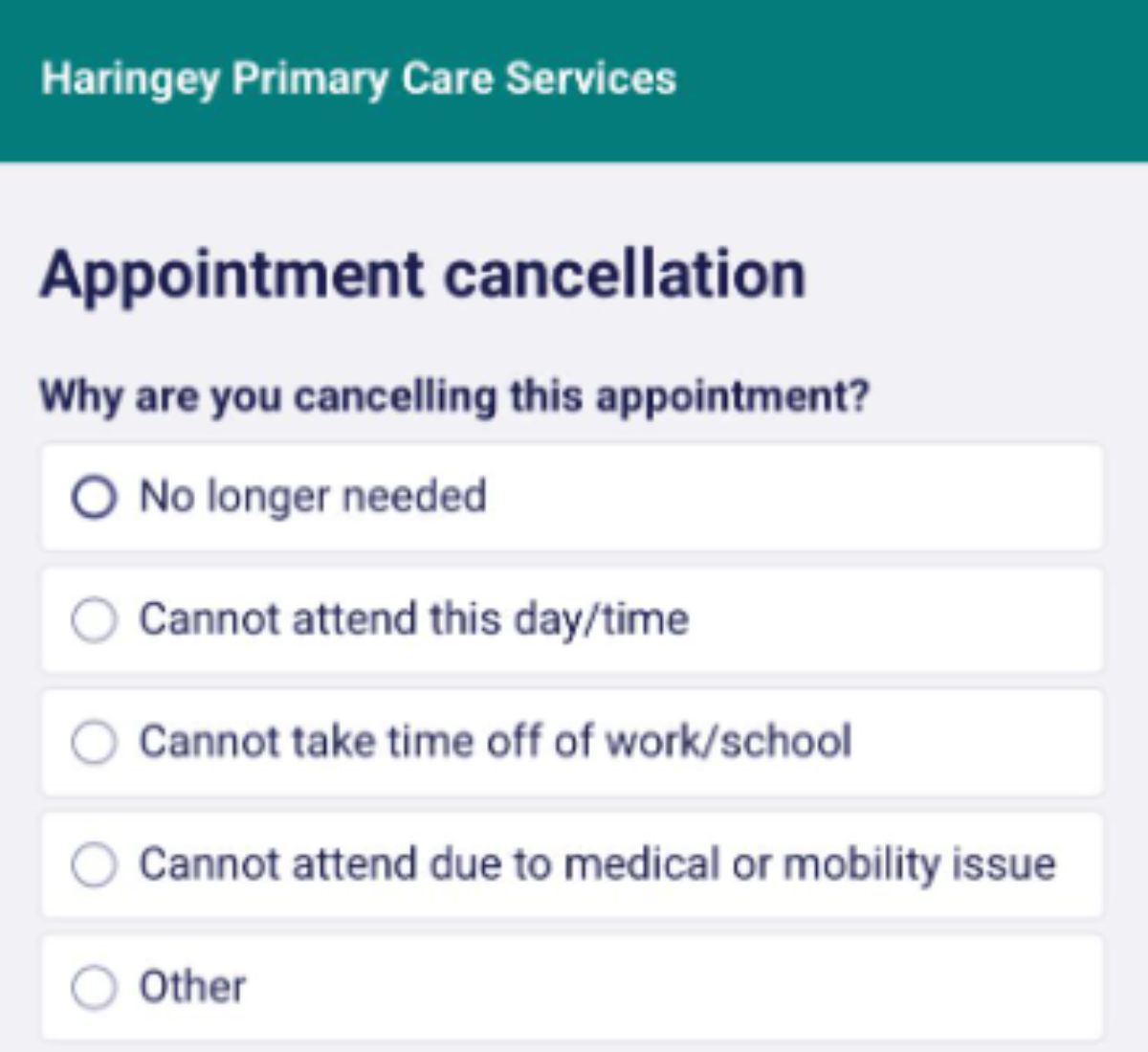 Accurx Cancel Appointment Screen
